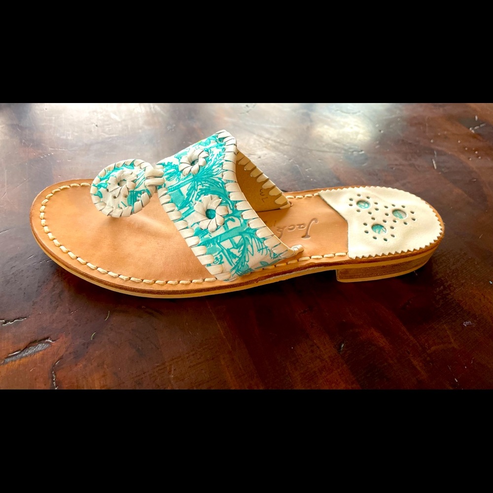 Jack Rogers teal and white Thong Sandal Flat Like New Size 7